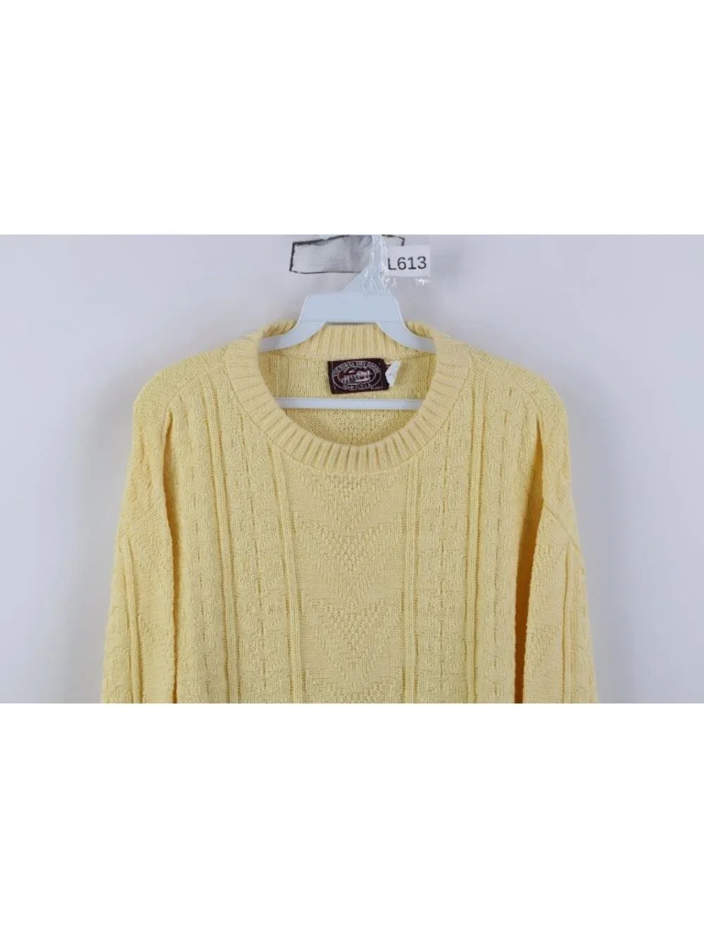 Vintage 90s Streetwear Mens Medium Geometric Cotton Knit Sweater Yellow USA